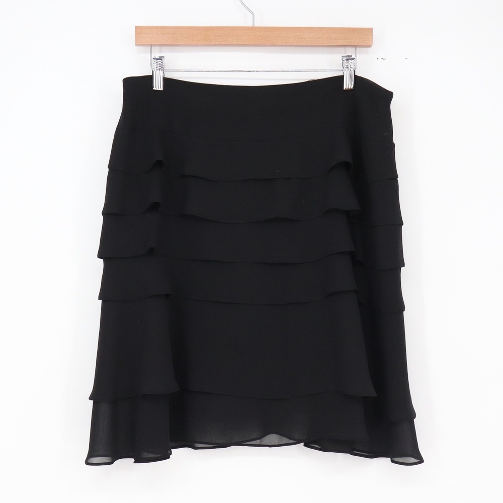 JS Collections Skirt Womens 14 Tiered Ruffle Black Layered Chiffon Excellent